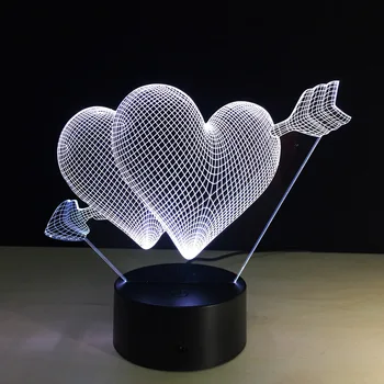 2018 ny farverig multi-farve lys forandring gennem hjertet 3D led led nat lys USB-lampe Valentine ' s Day kreative gaver
