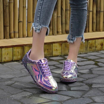 2019 Casual Bling Sko Silver Sneaker Kvinder Crystal Platform Chunky Sneakers Femme Rhinestone Zapato De Mujer dame sko