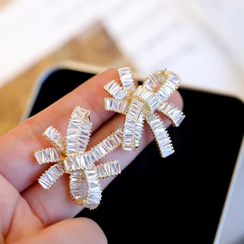 2020 koreanske Søde Stor Lille Sløjfeknude Stud Øreringe til Kvinder Luksus Zircon Sten 9 25 Silver Earring Bryllup Smykker brincos
