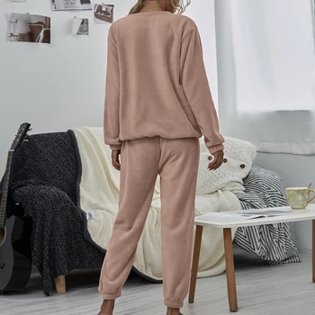 2020 Kvinder Vinteren Flannel Pyjamas Sæt Varm Langærmet Løs Top Elastisk Talje, Varm, Nattøj Hjem Nye Tøj