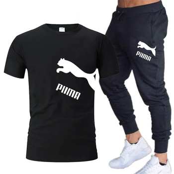 2020 Mænd T-shirt og Bukser Sæt To-delt Sæt Mænd Casual Træningsdragt Nye Mode Print Passer Sports Bukser Sport