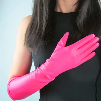 2020 Nye Ekstra Lange Læder Handsker 60cm Lang Over Albue-Emulering Fåreskind Læder PU Kvindelige Rose Red, Mørk Pink