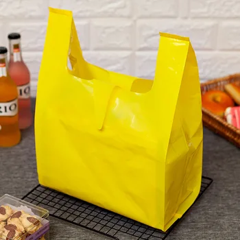 50stk Solid Farve Tykkere Plastik BagTakeaway Dessert Supermarked Dagligvarer Plast Poser med Håndtag Emballage til Fødevarer Taske