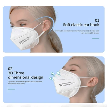 60 Stk KN95 ansigtsmasker Støv Respirator KN95 Munden Masker Fleksibel Mod Forurening Åndbar Maske, Filter (ikke til medicinsk brug)