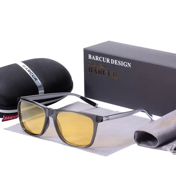 BARCUR Nat Kørsel Briller Mænd Aluminium+TR90 Solbriller Mænd Polariserede solbriller Kvinder Mænd Sports Briller Gul Linse