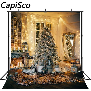 Capisco Fotografering Baggrunde luksus stue juletræ, Gaver Pejs Dekorationer Studio Foto Prop Baggrunde