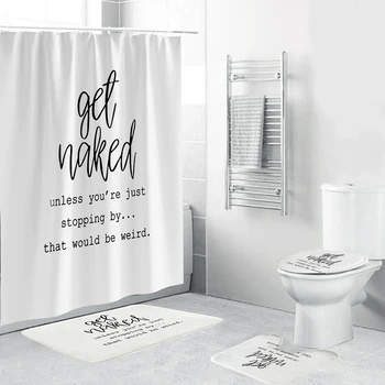 Citat Print-Hvid badeforhæng Polyester Badeværelse Sæt 4 dele Toilet Dække skridsikker Måtte Til Badeværelse Indretning og DIY