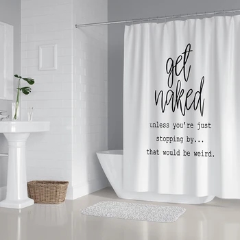 Citat Print-Hvid badeforhæng Polyester Badeværelse Sæt 4 dele Toilet Dække skridsikker Måtte Til Badeværelse Indretning og DIY