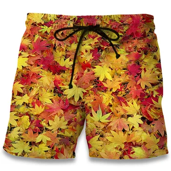 CJLM Afslappet Beach Shorts Mode Maple Leaf Ukrudt 3D-Print Mænd Korte Broek Sommer Trænings-og Kufferter Bermuda Badeshorts Tøj
