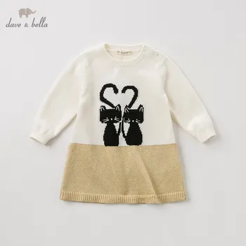 DB11582 dave bella vinter-baby girl ' s prinsesse kat tegnefilm sweater dress børn party dress børn spædbarn lolita tøj