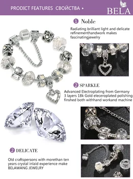 ELESHE Fashion Sølv Farve Charms armbånd Armbånd Til Kvinder Klar Krystal Hjerte Perle Armbånd Bryllup Smykker Pulseras Mujer