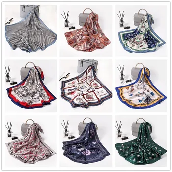 Firkantet Tørklæde Til Kvinder Dekoration Sommer Mode splejse Farve stribe Hals Silke Tørklæde