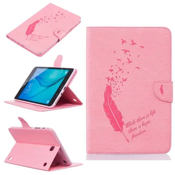 Fjer Prægning Fugl Print-Kort Slot Stå PU Læder taske Spænde Cover Til Samsung Galaxy Tab Et 8,0 T350 T351 T355 Tablet