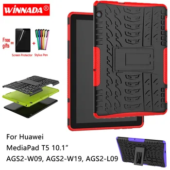 For Huawei MediaPad T5 10 tilfælde for AGS2-W09 AGS2-W19 AGS2-L09 Tablet 10.1 rustning TPU+PC Stødsikkert Stå Dække +pen+Film