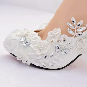 Hvid Brude Bryllup Sko Kvindelige Høj Hæl Sko Kvinde 2019 Crystal Diamond Fest Sko Pumper Damer Sko Damer Shoes Tacon
