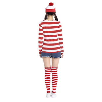 Hvor er Wally Kostume Waldo Book Uge Fancy Kjole Outfit Stripe Skjorte, Hat, Briller Kit