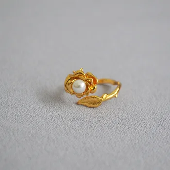 JOOLIM Høje Ende af Guld Fyldt Resizable Blomst Ringe til Kvinder Messing Simuleret Perle Ring