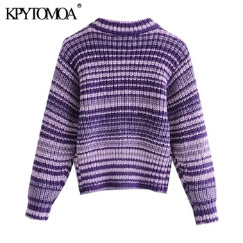 KPYTOMOA Kvinder 2020 Mode Stribet Strikket Sweater Vintage Høj Hals Lange Ærmer Kvindelige Pullovere Smarte Toppe