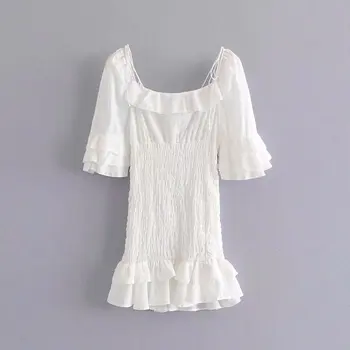 Kvinder Sommeren Hvide Kjoler 2019 Nye Mode Bomuld Flæser Slash Hals Elastiske Krop, Slank Pige Mini Kjoler Feminino Vestidos