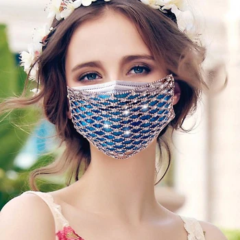 Mesh-Net Party Show Munden Maske Mode Sexet Glitter Rhinestone Maske Kvinder Diamant Crytal Dekoration Smykker Facemask Til Bryllup