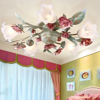 Middelhavet pink blomst og græs loft lampe i stuen, spisestuen, soveværelse koreanske idyllisk og romantisk strygejern steg loft lampe