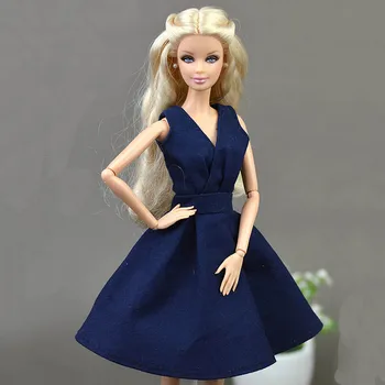 Mørke Blå Elegante Håndlavede Unikke Dukke Kjole Til Barbie Dukke Part Kjoler Vestido Tøj Til 1/6 BJD Dukke Tilbehør Toy