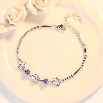 NEHZY 925 sterling sølv armbånd, mode smykker lilla krystal blomst mønster retro enkel foråret spænde armbånd 20.8 CM