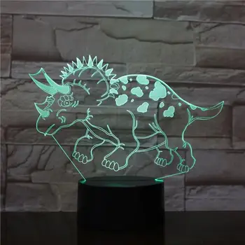 Nyhed 3D-Lampe Illusion Børn Nat Lys LED Pære USB-Flerfarvet Jurassic Park Dinosaur Dragon Triceratops Hornede Dragon