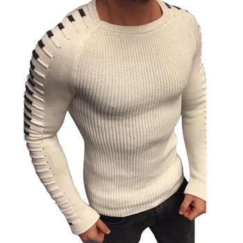 Pullover herre vinter Mode Sweater Mænd Plisserede Trøje med Rund Hals, Lange Ærmer Strik Pullover Sweater Til Mænd er Tøj