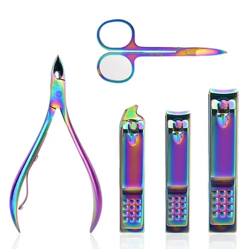 Rainbow Nail Clipper Pro Rustfrit Stål Manicure Kits Husstand Søm Saks Pincet Øre Ske Skønhed Søm Manicure Værktøjer