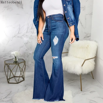 Sexet Revet Huller Jeans Til Kvinder Af Høj Talje Jeans Vintage Flare Jeans Patchwork Bell Bottom Jean Denim Bukser Bukser Plus Størrelse