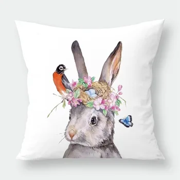 Silstar Tex Påske Bunny Dekoration Pudebetræk Dejlig Kanin Hvide Pudebetræk Til Indretning Hjem Sofa