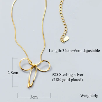 Simpel af Høj kvalitet Allergi-resistente Kvindelige Guld Farve Mode 925 Sterling Sølv Smykker Bow Vedhæng Halskæde