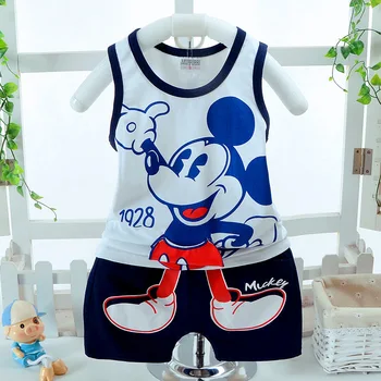 Spædbarn tøj toddler Baby drenge Tøj Sæt Mickey tegnefilm Ærmeløs T-shirt+Shorts passer til Kids-Fashion Bomuld Tøj Sæt