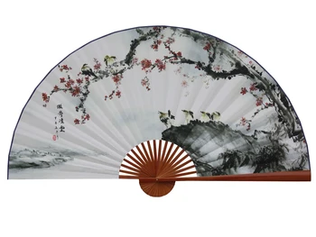 Store Folde Papir Fan Kinesisk Stil Håndværk Banboo Frame Baggrund Dekorative Fan Hængende Plum Blossom