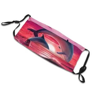 Sunset Delfiner Dansere Ikke-Disponible Ansigt Maske Voksen Havdyr Dolphin Støvtæt Beskyttelse Cover Respirator Munden-Dæmpe
