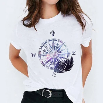 T-shirts Top for Kvinder Udskrivning Vintage Kompas Søde Trend Tøj Print Dame Dame Grafisk T-Shirt Damer Kvindelige Tee T-Shirt