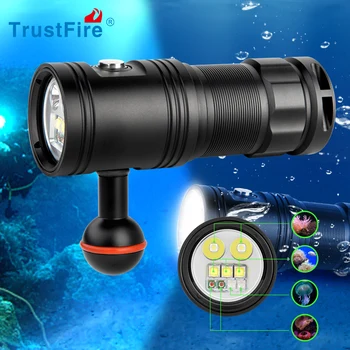 Trustfire DF30 Dykning Video LED Lommelygte Lommelygte 4-Farve Foto-Video under vandet Lampe Svagt funktion 32650 Batteri fakkel Scuba