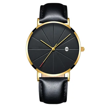 Ultra-tynde Kalender High-end Business-Sort Ure Mode, Enkel, Design Læder Rem Quartz armbåndsur Mænd Kvinder reloj mujer