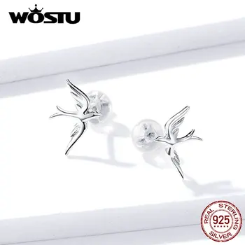 WOSTU 925 Sterling Silver Spring Sluge Bird-Stud Øreringe Til Kvinder, Bryllup, Engagement Små