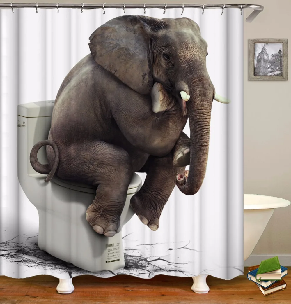 Elefant-3D Animalske badeforhæng I Brusebad Vandtæt Stof Badeværelse Tilpassede Print for / Badeværelse \ www.45870326.dk