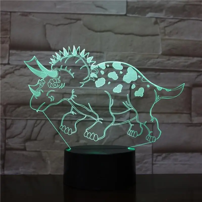 Nyhed 3D-Lampe Børn Nat Lys LED Pære USB-Flerfarvet Jurassic Park Dinosaur Dragon Triceratops Dragon for / Led-lamper \ www.45870326.dk
